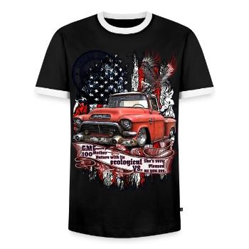Legendärer V8 Pick Up Truck Amerikanische Fahne - Männer Kontrast-T-Shirt - Schwarz/Weiß - Vorne - AI Model Female 172 light (172cm) & AI Model Male 178 light (178cm)