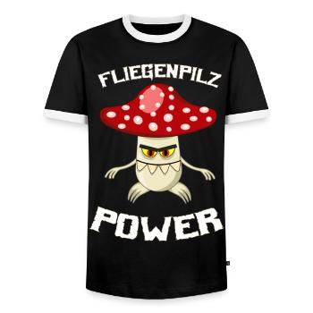 Fliegenpilz Power T-Shirt - Männer Kontrast-T-Shirt - Schwarz/Weiß - Vorne - AI Model Female 172 light (172cm) & AI Model Male 178 light (178cm)