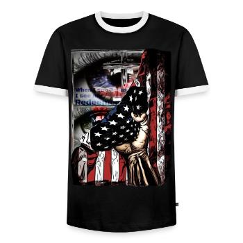 Conception pour les employés de l’église Drapeau de l’Amérique - T-shirt contrasté Homme - noir/blanc - Devant - AI Model Female 172 light (172cm) & AI Model Male 178 light (178cm)