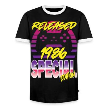 Released 1986 Special Edition - Männer Kontrast-T-Shirt - Schwarz/Weiß - Vorne - AI Model Female 172 light (172cm) & AI Model Male 178 light (178cm)