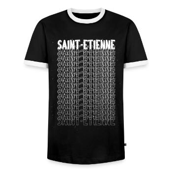 Saint-Etienne France City Font Skyline - Men's Ringer Shirt - black/white - Front - AI Model Female 172 light (172cm) & AI Model Male 178 light (178cm)