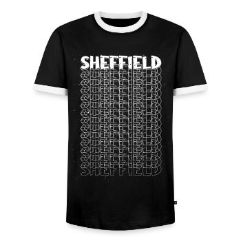 Sheffield England UK Stadt Schrift Skyline Heimat - Männer Kontrast-T-Shirt - Schwarz/Weiß - Vorne - AI Model Female 172 light (172cm) & AI Model Male 178 light (178cm)