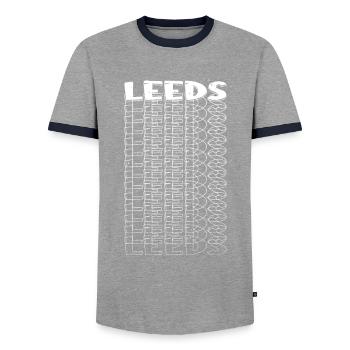 Leeds England UK City Font Skyline Home - Men's Ringer Shirt - grey/navy  - Front - AI Model Female 172 light (172cm) & AI Model Male 178 light (178cm)