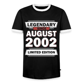 20ème Anniversaire Août Vintage 2002 Idée Cadeau - T-shirt contrasté Homme - noir/blanc - Devant - AI Model Female 172 light (172cm) & AI Model Male 178 light (178cm)