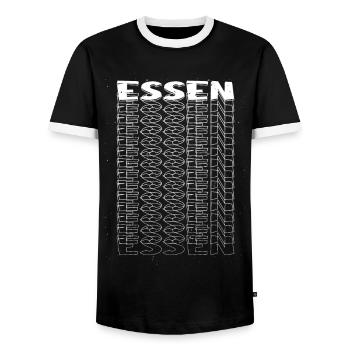 Essen Germany City Font Skyline - Men's Ringer Shirt - black/white - Front - AI Model Female 172 light (172cm) & AI Model Male 178 light (178cm)