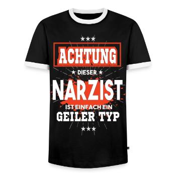Narzist ist einfach ein geiler Typ T-Shirt - Männer Kontrast-T-Shirt - Schwarz/Weiß - Vorne - AI Model Female 172 light (172cm) & AI Model Male 178 light (178cm)