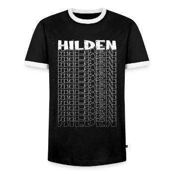 Hilden Germany City Font Skyline Home - Men's Ringer Shirt - black/white - Front - AI Model Female 172 light (172cm) & AI Model Male 178 light (178cm)