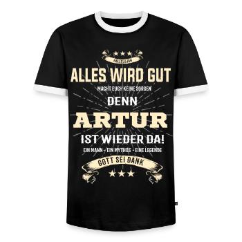Alles wird gut denn Artur Ist da T-Shirt - Männer Kontrast-T-Shirt - Schwarz/Weiß - Vorne - AI Model Female 172 light (172cm) & AI Model Male 178 light (178cm)