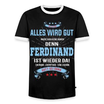 Alles wird gut denn Ferdinand Ist da T-Shirt - Männer Kontrast-T-Shirt - Schwarz/Weiß - Vorne - AI Model Female 172 light (172cm) & AI Model Male 178 light (178cm)