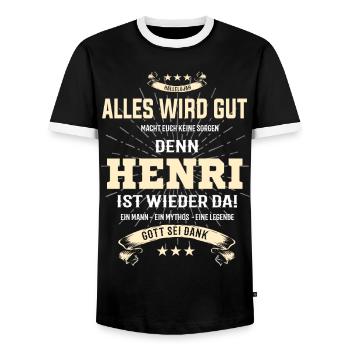 Alles wird gut denn Henri Ist da T-Shirt - Männer Kontrast-T-Shirt - Schwarz/Weiß - Vorne - AI Model Female 172 light (172cm) & AI Model Male 178 light (178cm)