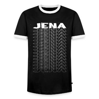 Jena Germany City Font Skyline Home - Men's Ringer Shirt - black/white - Front - AI Model Female 172 light (172cm) & AI Model Male 178 light (178cm)