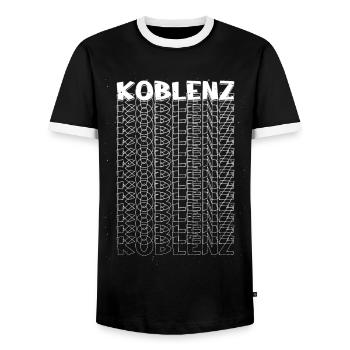 Koblenz Germany City Font Skyline Home - Men's Ringer Shirt - black/white - Front - AI Model Female 172 light (172cm) & AI Model Male 178 light (178cm)