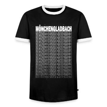 Mönchengladbach Germany City Font Skyline - Men's Ringer Shirt - black/white - Front - AI Model Female 172 light (172cm) & AI Model Male 178 light (178cm)