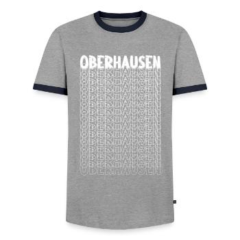 Oberhausen Germany City Font Skyline - Men's Ringer Shirt - grey/navy  - Front - AI Model Female 172 light (172cm) & AI Model Male 178 light (178cm)