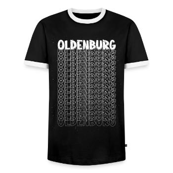 Oldenburg Deutschland Stadt Schrift Skyline Heimat - Männer Kontrast-T-Shirt - Schwarz/Weiß - Vorne - AI Model Female 172 light (172cm) & AI Model Male 178 light (178cm)