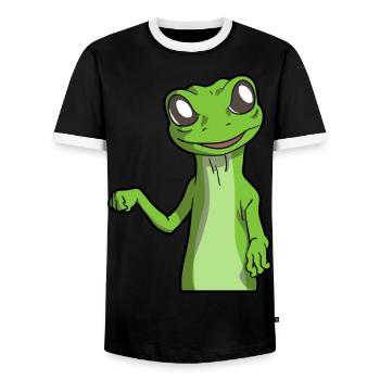 Gecko | Amphibien Haustier Tiere Eidechse Geschenk - Männer Kontrast-T-Shirt - Schwarz/Weiß - Vorne - AI Model Female 172 light (172cm) & AI Model Male 178 light (178cm)