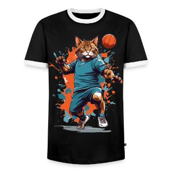 Handball, Cat, Streetwear & Iconic Style - Men's Ringer Shirt - black/white - Front - AI Model Female 172 light (172cm) & AI Model Male 178 light (178cm)