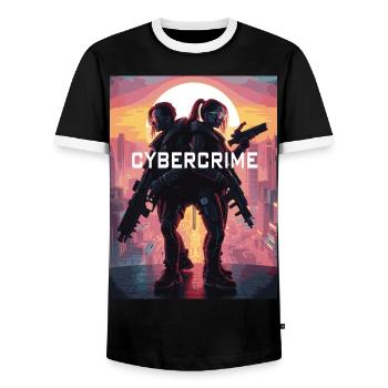 cyber 05 - Männer Kontrast-T-Shirt - Schwarz/Weiß - Vorne - AI Model Female 172 light (172cm) & AI Model Male 178 light (178cm)