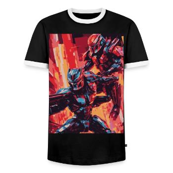 robot 05 - Männer Kontrast-T-Shirt - Schwarz/Weiß - Vorne - AI Model Female 172 light (172cm) & AI Model Male 178 light (178cm)