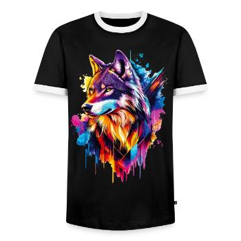 Wolf Wolfskopf Raubtier Wald Natur Wildnis Bunt - Männer Kontrast-T-Shirt - Schwarz/Weiß - Vorne - AI Model Female 172 light (172cm) & AI Model Male 178 light (178cm)