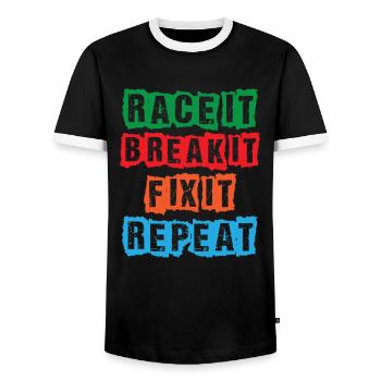 Race it Break it Fix it Repeat - Men's Ringer Shirt - black/white - Front - AI Model Female 172 light (172cm) & AI Model Male 178 light (178cm)