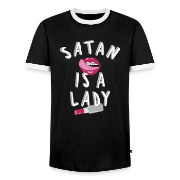 Satanic Satanic femmes drôles est un rouge à lèvres Lady Lips - T-shirt contrasté Homme - noir/blanc - Devant - AI Model Female 172 light (172cm) & AI Model Male 178 light (178cm)