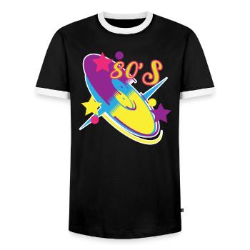 80's disc - Men's Ringer Shirt - black/white - Front - AI Model Female 172 light (172cm) & AI Model Male 178 light (178cm)