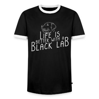 Black Labrador Retriever for Dog Owners - Men's Ringer Shirt - black/white - Front - AI Model Female 172 light (172cm) & AI Model Male 178 light (178cm)