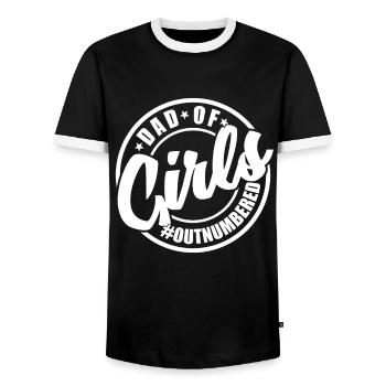 Dad Of Girls Outnumbered - funny family graphic - Men's Ringer Shirt - black/white - Front - AI Model Female 172 light (172cm) & AI Model Male 178 light (178cm)