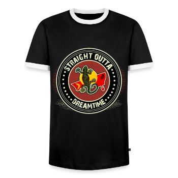 straight outta dreamtime - aboriginal art - Männer Kontrast-T-Shirt - Schwarz/Weiß - Vorne - AI Model Female 172 light (172cm) & AI Model Male 178 light (178cm)