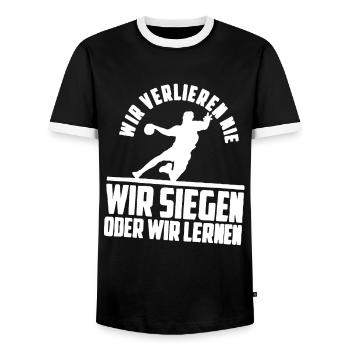 Handball Handballer Handball Geschenkidee Geschenk - Männer Kontrast-T-Shirt - Schwarz/Weiß - Vorne - AI Model Female 172 light (172cm) & AI Model Male 178 light (178cm)
