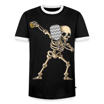 Halloween Pickleball Kostüm Dabbing Skelett - Männer Kontrast-T-Shirt - Schwarz/Weiß - Vorne - AI Model Female 172 light (172cm) & AI Model Male 178 light (178cm)