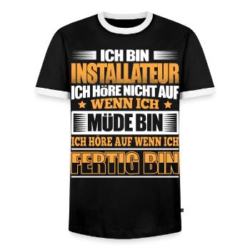 INSTALLATEUR - Der Fertigsteller - Männer Kontrast-T-Shirt - Schwarz/Weiß - Vorne - AI Model Female 172 light (172cm) & AI Model Male 178 light (178cm)