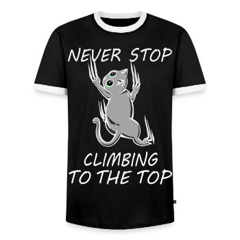 Hör Nie Auf, Nach Oben Zu Klettern, Katze Karriere - Männer Kontrast-T-Shirt - Schwarz/Weiß - Vorne - AI Model Female 172 light (172cm) & AI Model Male 178 light (178cm)