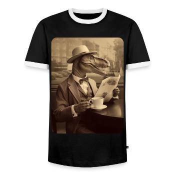 Robert lit le journal au petit-déjeuner - T-shirt contrasté Homme - noir/blanc - Devant - AI Model Female 172 light (172cm) & AI Model Male 178 light (178cm)