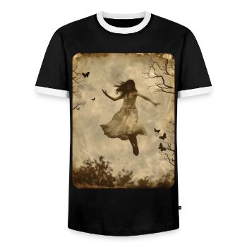 Das schwebende Mädchen - Männer Kontrast-T-Shirt - Schwarz/Weiß - Vorne - AI Model Female 172 light (172cm) & AI Model Male 178 light (178cm)