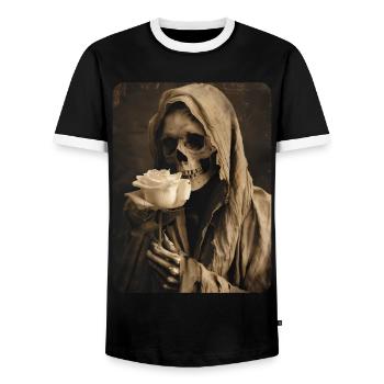 La mort à la rose blanche - T-shirt contrasté Homme - noir/blanc - Devant - AI Model Female 172 light (172cm) & AI Model Male 178 light (178cm)