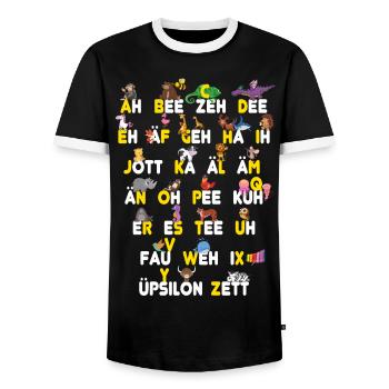 ABC Tiere Dinge - Männer Kontrast-T-Shirt - Schwarz/Weiß - Vorne - AI Model Female 172 light (172cm) & AI Model Male 178 light (178cm)