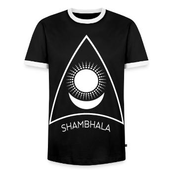 Shambhala Sun Moon Symbol 2 - Men's Ringer Shirt - black/white - Front - AI Model Female 172 light (172cm) & AI Model Male 178 light (178cm)