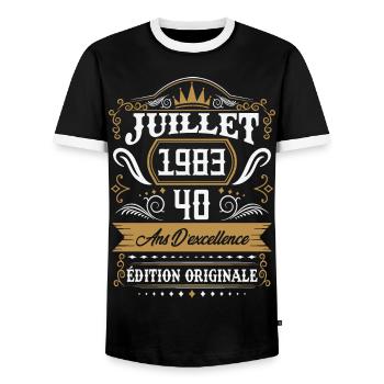 Juillet 1983 40 ans d'excellence édition originale - T-shirt contrasté Homme - noir/blanc - Devant - AI Model Female 172 light (172cm) & AI Model Male 178 light (178cm)