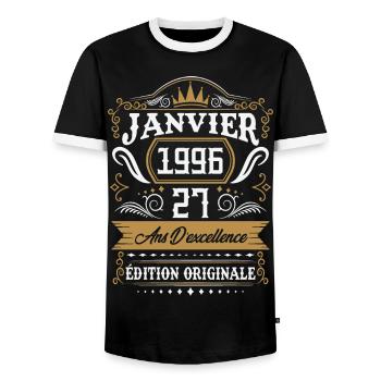 Janvier 1996 27 Ans Rétro Cadeau D'anniversaire - T-shirt contrasté Homme - noir/blanc - Devant - AI Model Female 172 light (172cm) & AI Model Male 178 light (178cm)