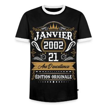 Janvier 2002 21 Ans Rétro Cadeau D'anniversaire - T-shirt contrasté Homme - noir/blanc - Devant - AI Model Female 172 light (172cm) & AI Model Male 178 light (178cm)