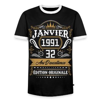 Janvier 1991 32 Ans Rétro Cadeau D'anniversaire - T-shirt contrasté Homme - noir/blanc - Devant - AI Model Female 172 light (172cm) & AI Model Male 178 light (178cm)
