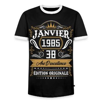Janvier 1985 38 Ans Rétro Cadeau D'anniversaire - T-shirt contrasté Homme - noir/blanc - Devant - AI Model Female 172 light (172cm) & AI Model Male 178 light (178cm)