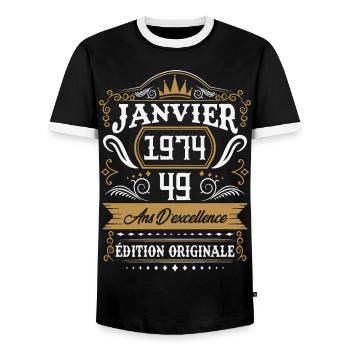 Janvier 1974 49 Ans Rétro Cadeau D'anniversaire - T-shirt contrasté Homme - noir/blanc - Devant - AI Model Female 172 light (172cm) & AI Model Male 178 light (178cm)