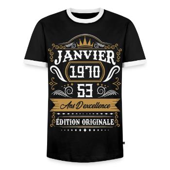 Janvier 1970 53 Ans Rétro Cadeau D'anniversaire - T-shirt contrasté Homme - noir/blanc - Devant - AI Model Female 172 light (172cm) & AI Model Male 178 light (178cm)