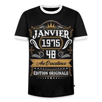 Janvier 1975 48 Ans Rétro Cadeau D'anniversaire - T-shirt contrasté Homme - noir/blanc - Devant - AI Model Female 172 light (172cm) & AI Model Male 178 light (178cm)