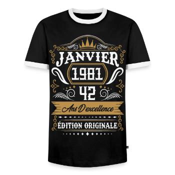 Janvier 1981 42 Ans Rétro Cadeau D'anniversaire - T-shirt contrasté Homme - noir/blanc - Devant - AI Model Female 172 light (172cm) & AI Model Male 178 light (178cm)