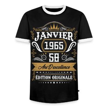 Janvier 1965 58 Ans Rétro Cadeau D'anniversaire - T-shirt contrasté Homme - noir/blanc - Devant - AI Model Female 172 light (172cm) & AI Model Male 178 light (178cm)