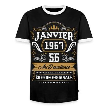 January 1967 56 years retro birthday gift - Men's Ringer Shirt - black/white - Front - AI Model Female 172 light (172cm) & AI Model Male 178 light (178cm)